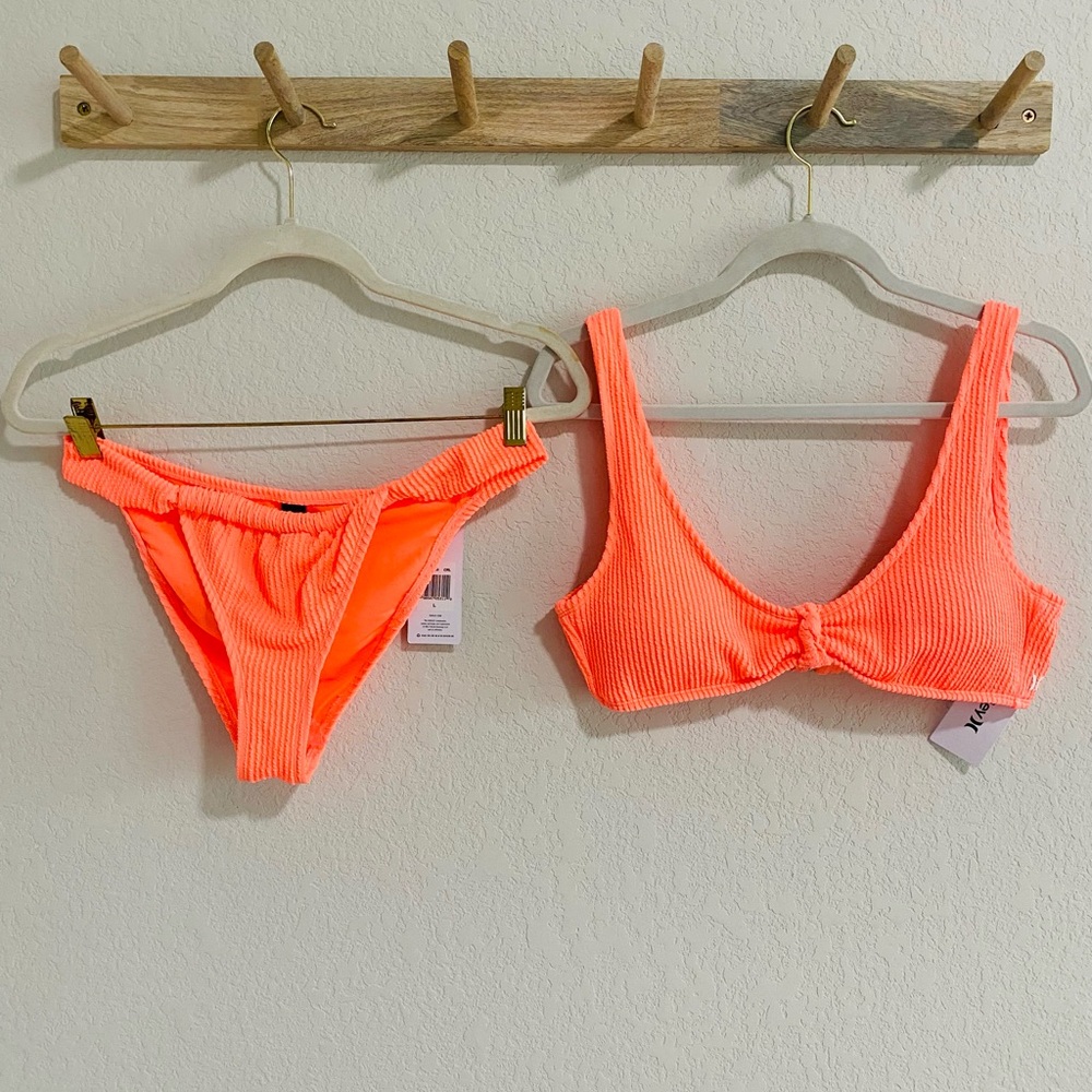 ✨ NWT Hurley Crinkle Bikini in Vibrant Neon Coral Orange ✨